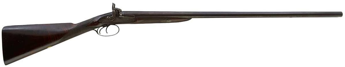 A GOOD 13-BORE PERCUSSION LIVE PIGEON GUN BY WILLIAM MOORE: 30inch sighted browned damascus barrels engraved WILLIAM MOORE MAKER TO HRH PRINCE ALBERT 178 EDGWARE ROAD LONDON, platinum lined breeches and plugs, border and scroll engraved signed locks, half stoc