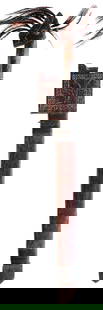 A 19TH CENTURY INDONESIAN ALOR RUGI OR CEREMONIAL SWORD,: A 19TH CENTURY INDONESIAN ALOR RUGI OR CEREMONIAL SWORD, 58.75cm slender blade with clipped back tip, characteristic carved wooden hilt, the pommel carved with scrolls and with hair tassels to the top