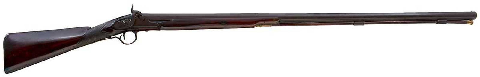 A 14-BORE PERCUSSION SPORTING GUN BY PATRICK,: A 14-BORE PERCUSSION SPORTING GUN BY PATRICK, 38.5inch two-stage barrel, border engraved stepped lock converted from flintlock and signed Patrick, full stock, splits, brass mounts, brass topped wooden