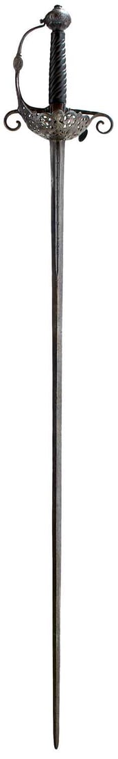A 17TH CENTURY ENGLISH CIVIL WAR PERIOD OFFICER'S DISH-HILT RAPIER, (1 of 19)