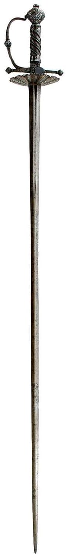A 17TH CENTURY ENGLISH DISH-HILT RAPIER, (1 of 20)