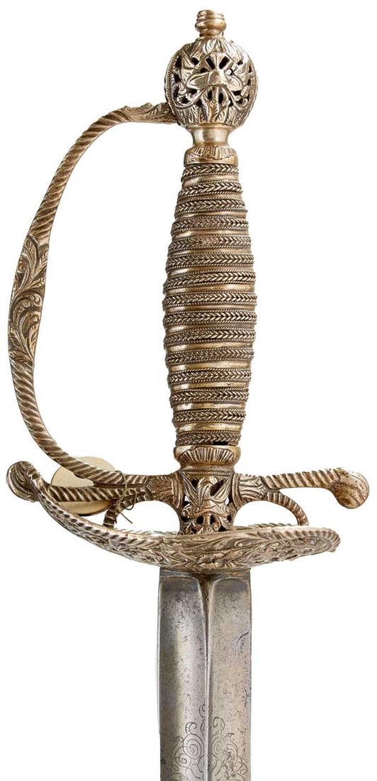 AN 18TH CENTURY ENGLISH SILVER HILTED SMALL-SWORD, (1 of 20)