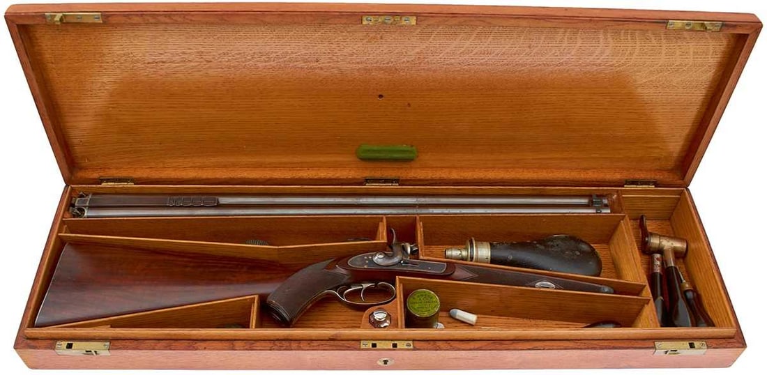 A FINE AND RARE CASED .451 WHITWORTH PERCUSSION DOUBLE SPORTING RIFLE, (1 of 20)