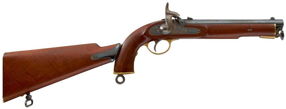 AN EXCEPTIONAL .577 CALIBRE PATTERN 1856 LANCER'S PISTOL AND SHOULDER STOCK, (1 of 17)