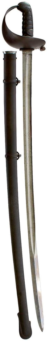 AN 1821 PATTERN HEAVY CAVALRY TROOPER'S SWORD,: 90.25cm curved fullered blade, regulation steel hilt with bowl guard with engraved linear border, ribbed leather wrapped wooden grip, in its steel scabbard. Retains some original polish.