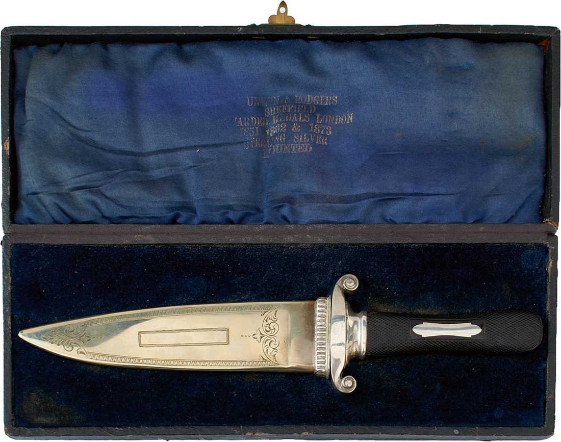 A CASED VICTORIAN PRESENTATION QUALITY BOWIE KNIFE BY UNWIN & RODGERS, (1 of 17)