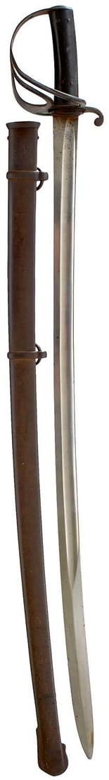 AN 1853 PATTERN CAVALRY TROOPER'S SWORD TO THE 16TH QUEEN'S LANCERS,: 89cm curved fullered blade by Mole and with various Ordnance stamps at the forte, regulation steel three-bar hilt, chequered two-piece riveted leather grips, in its steel scabbard, the later incised