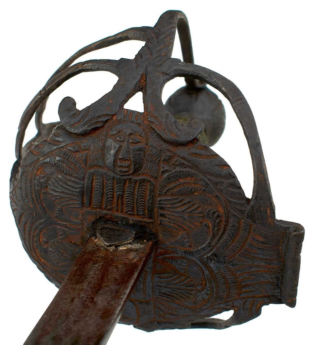 A SCARCE 17TH CENTURY ENGLISH CIVIL WAR PERIOD OFFICER'S MORTUARY HILTED HOUNSLOW BACKSWORD, (1 of 20)