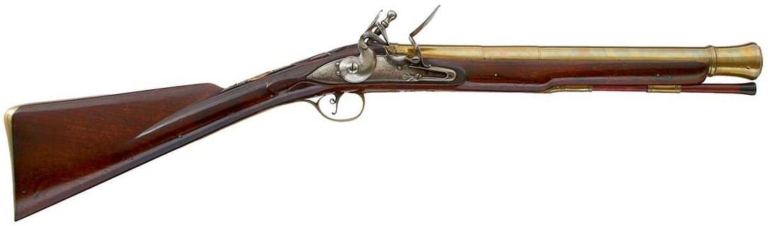 A FLINTLOCK BRASS BARRELLED BLUNDERBUSS BY KING, (1 of 20)