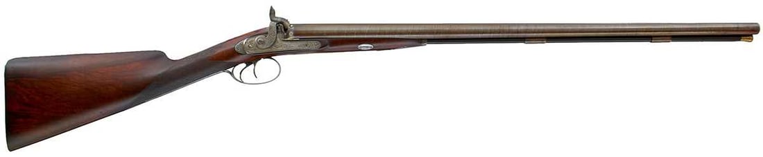 A DOUBLE BARRELLED 16-BORE PERCUSSION SPORTING GUN BY JOSEPH CHARLES REILLY, (1 of 18)