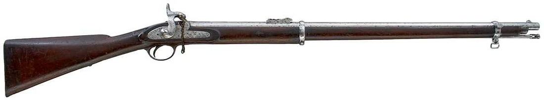 A .577 CALIBRE PERCUSSION 1858 PATTERN BAR ON BAND SHORT RIFLE, (1 of 12)