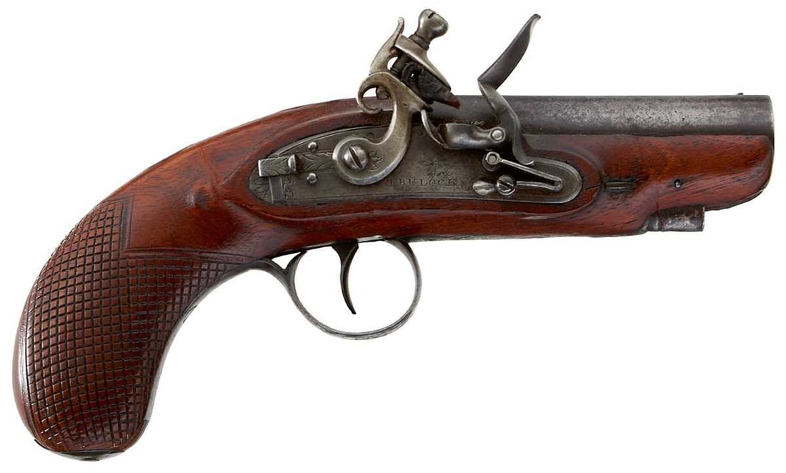 A 40-BORE FLINTLOCK TRAVELLING PISTOL BY TRULOCK OF DUBLIN, (1 of 15)