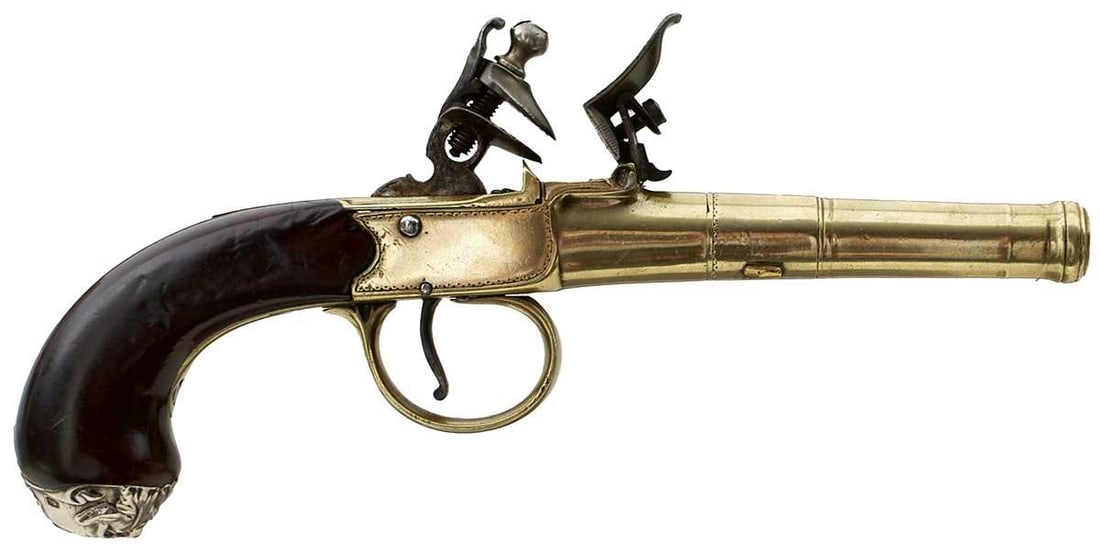 A SCARCE 80-BORE FLINTLOCK BOXLOCK PAKTONG PISTOL, (1 of 8)
