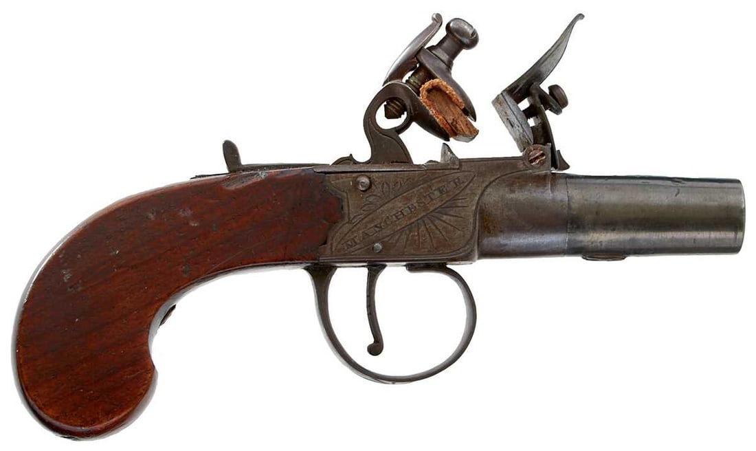 A 50-BORE FLINTLOCK BOXLOCK POCKET PISTOL BY CONWAY OF MANCHESTER, (1 of 12)