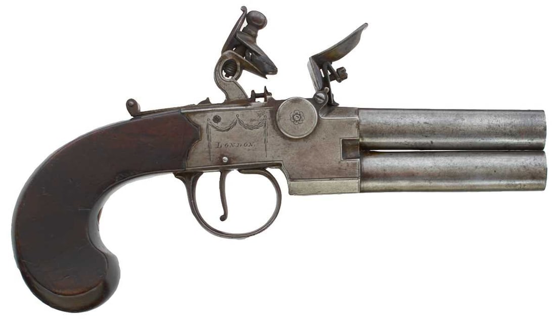 A 54-BORE LARGE SIZED FLINTLOCK TAP ACTION OVERCOAT PISTOL BY KETLAND & CO, (1 of 15)