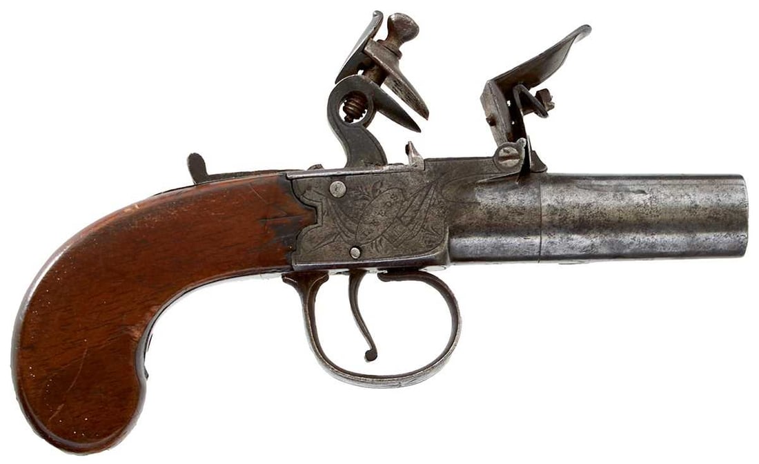 A 50-BORE FLINTLOCK BOXLOCK POCKET PISTOL BY CALVERT OF LEEDS, (1 of 10)