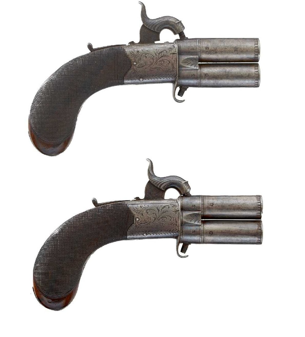 A CRISP PAIR OF 54-BORE PURCUSSION TURNOVER POCKET PISTOLS BY WESTLEY RICHARDS, (1 of 20)
