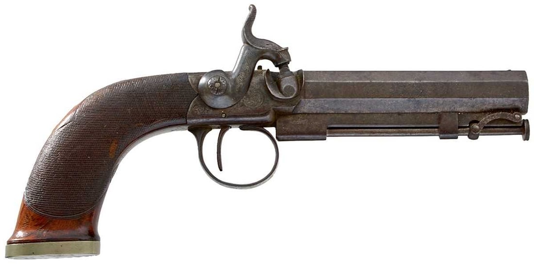 A 50-BORE PERCUSSION BOXLOCK POCKET PISTOL, (1 of 11)