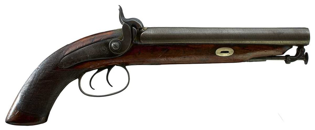 A .650 CALIBRE PERCUSSION DOUBLE BARRELLED HOWDAH OR OFFICER'S PISTOL, (1 of 10)