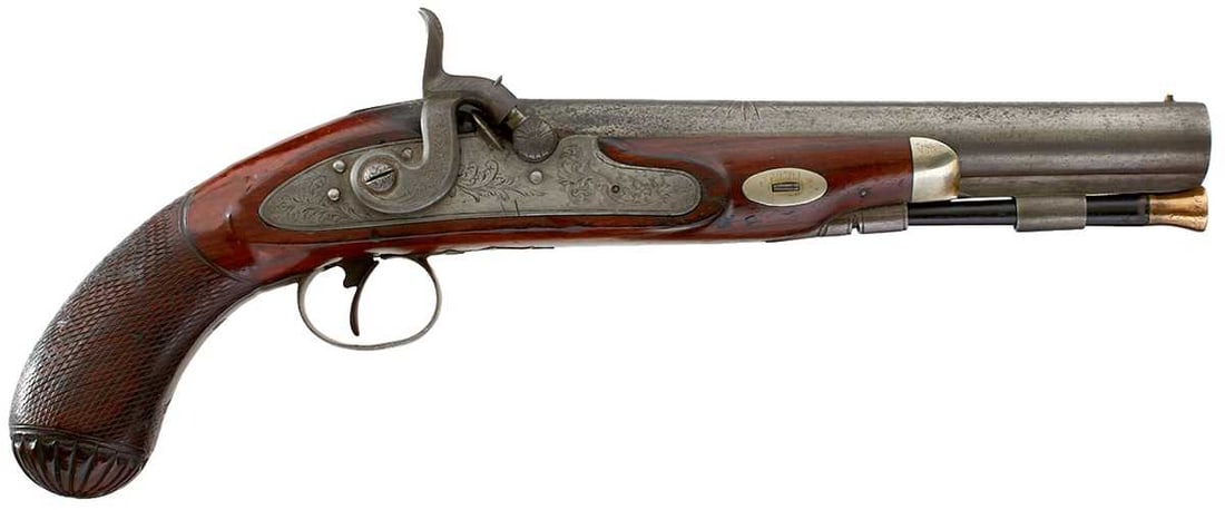 A .650 CALIBRE PERCUSSION CONVERTED DUELLING PISTOL, (1 of 14)