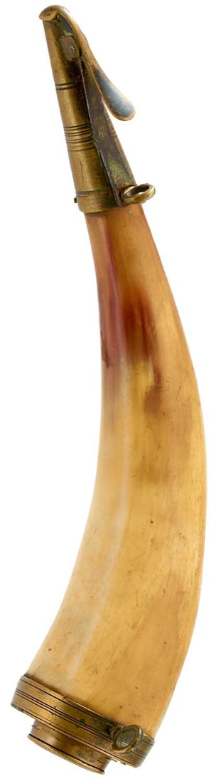 A 19TH CENTURY NAVAL GUNNER'S PRIMING HORN, (1 of 8)