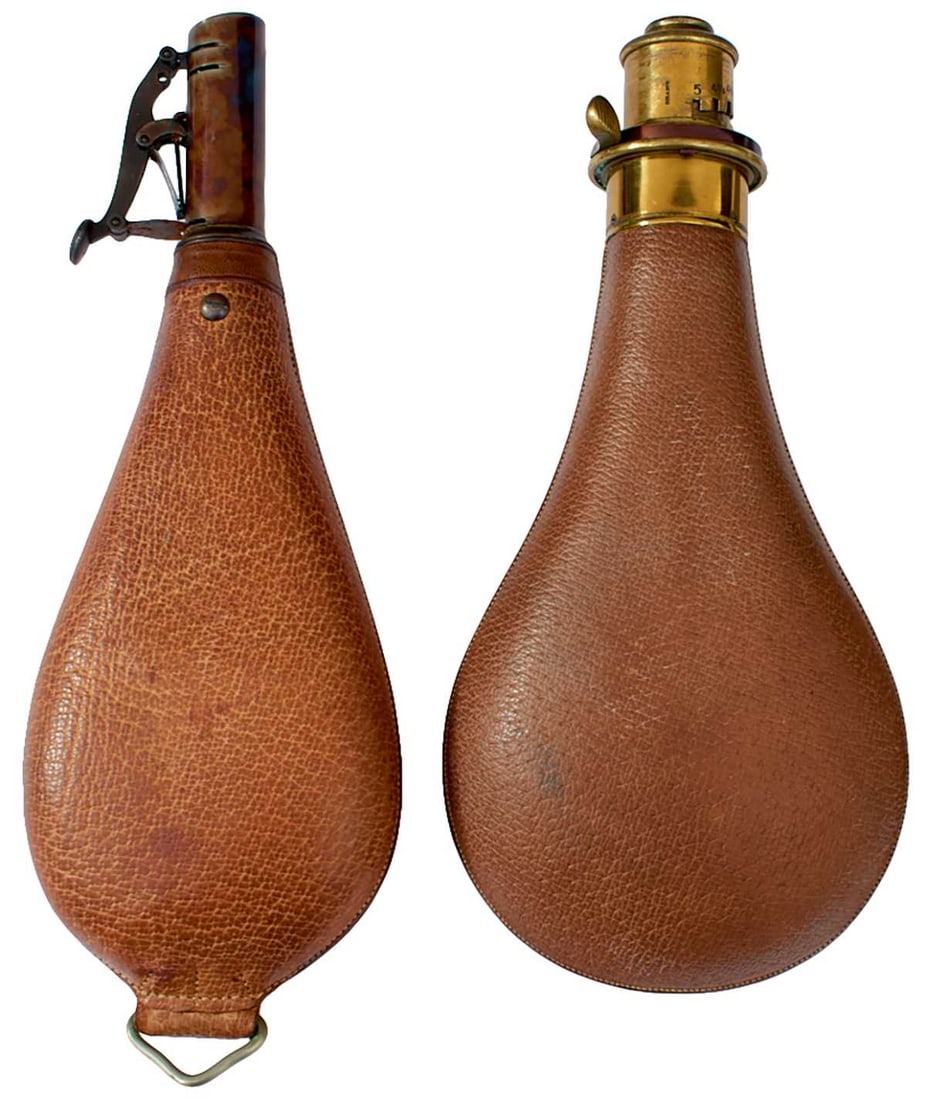 A GOOD LARGE SIZED BRACE OF HAWKSLEY FLASKS, (1 of 9)