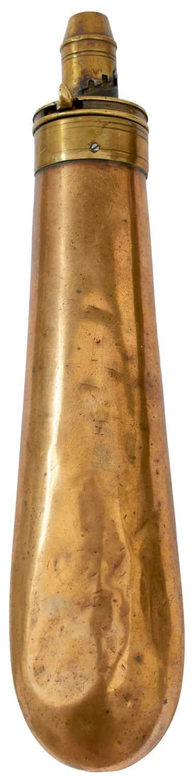 A VERY LARGE BAG RIFLE POWDER FLASK, (1 of 9)