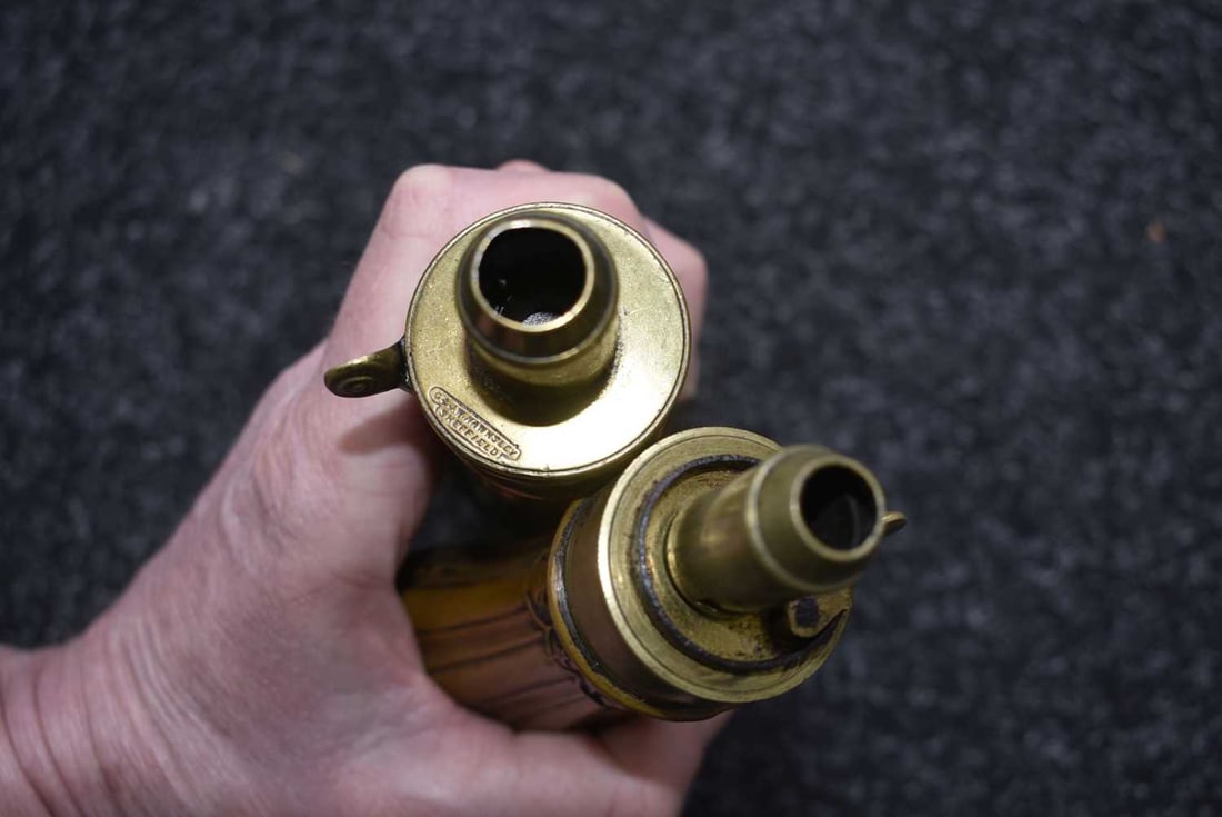 TWO EMBOSSED SPORTING GUN FLASKS, - 4