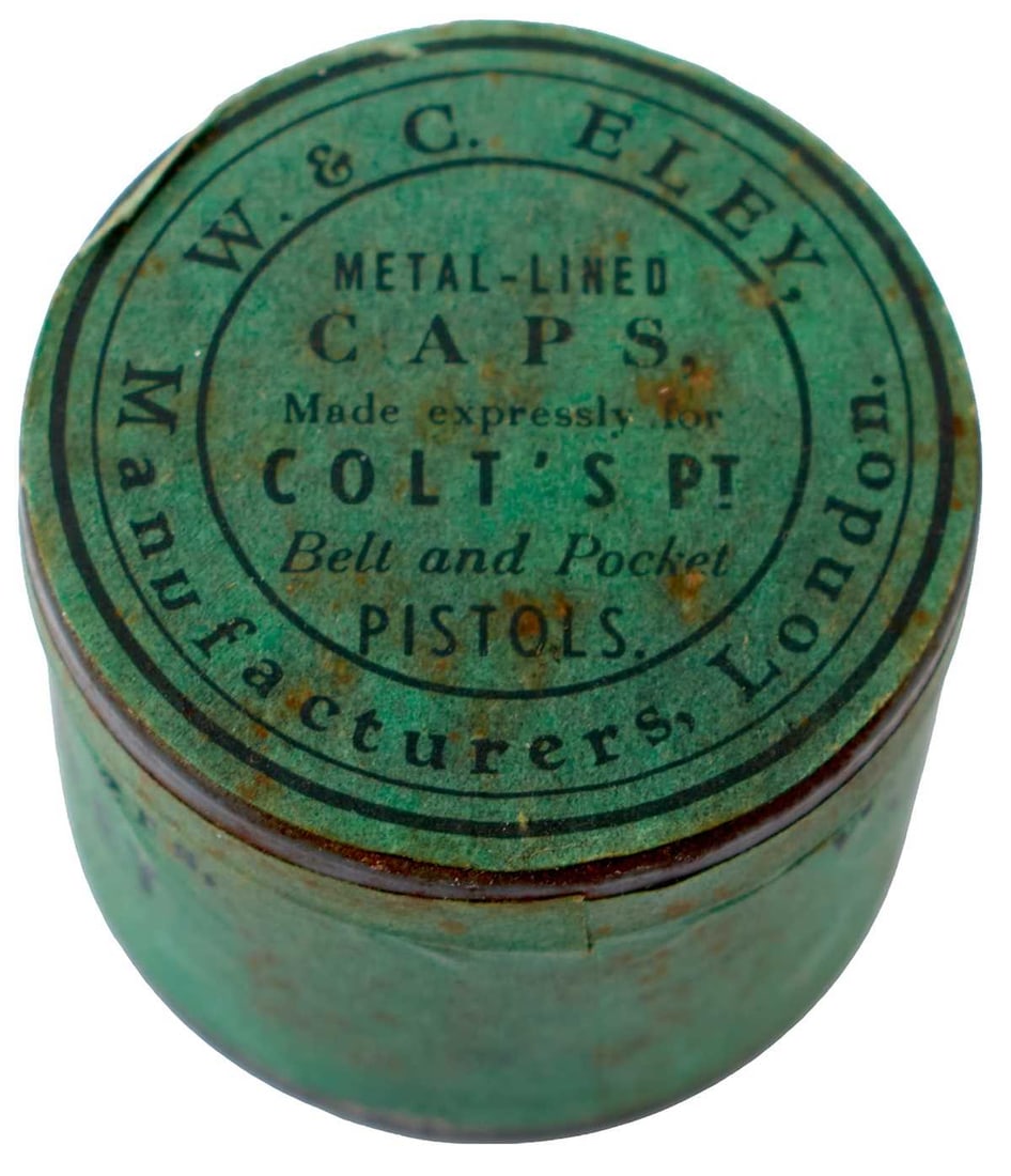 A W & C ELEY RARE UNOPENED PERCUSSION CAP TIN,: for Colt's Pocket and Belt Pistols. 40mm x 34mm.