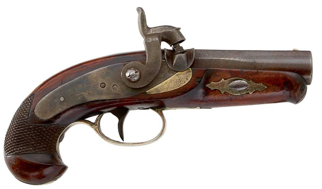 A .44 CALIBRE EARLY PERCUSSION DERINGER PISTOL, (1 of 10)
