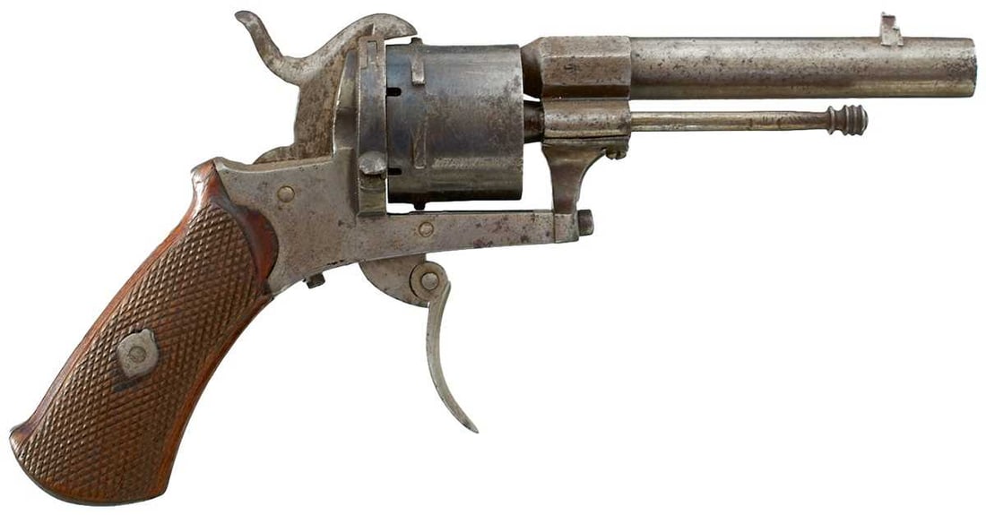 A 7MM BELGIAN SIX-SHOT PINFIRE REVOLVER, (1 of 12)