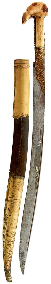 A 19TH CENTURY TURKISH OTTOMAN YATAGHAN OR SWORD, (1 of 19)