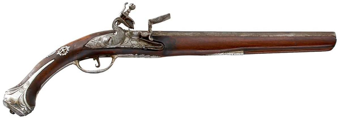 A 19TH CENTURY 22-BORE TURKISH FLINTLOCK HOLSTER PISTOL, (1 of 18)