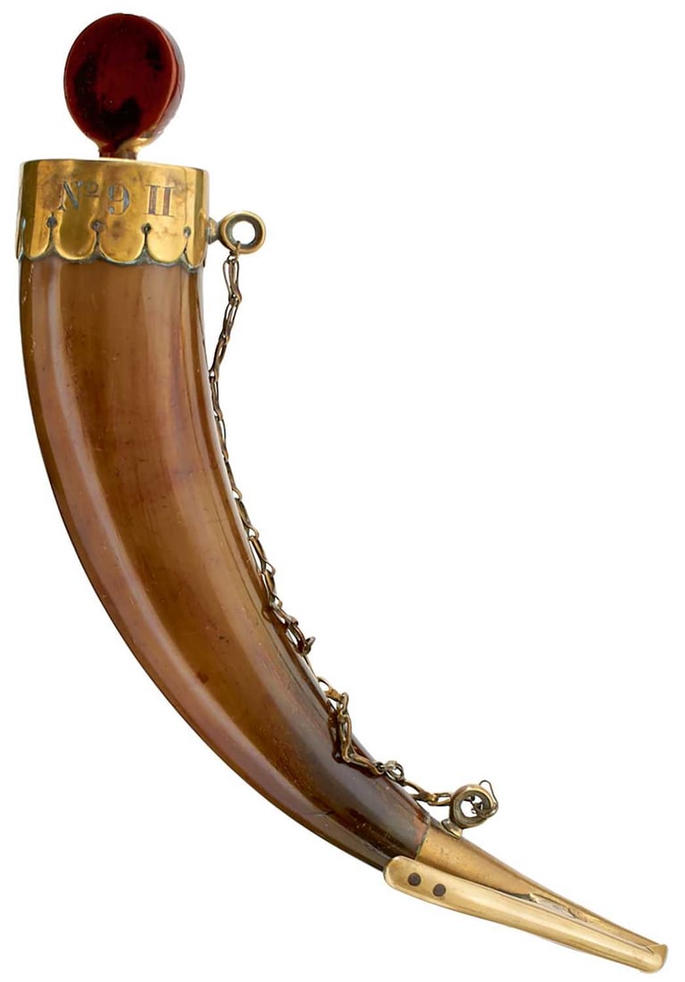 A CRIMEAN WAR PERIOD RUSSIAN NAVAL GUNNER'S POWDER HORN, (1 of 9)