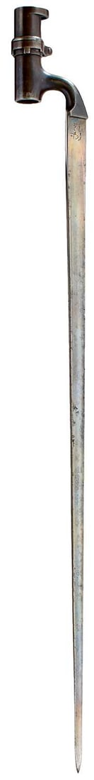 A PATTERN 1876 MARTINI HENRY SOCKET BAYONET,: 55cm triangular section incurved blade stamped with various Ordnance marks and Indian Arsenal marks.