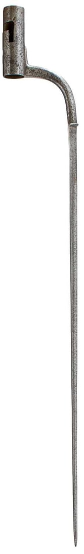 A SWEDISH MODEL 1740 SOCKET BAYONET,: together with a Swiss model 1856/60 socket bayonet, a Swedish Model 1860 Werde socket bayonet and a US model 1875 socket bayonet with scabbard and frog. (4)