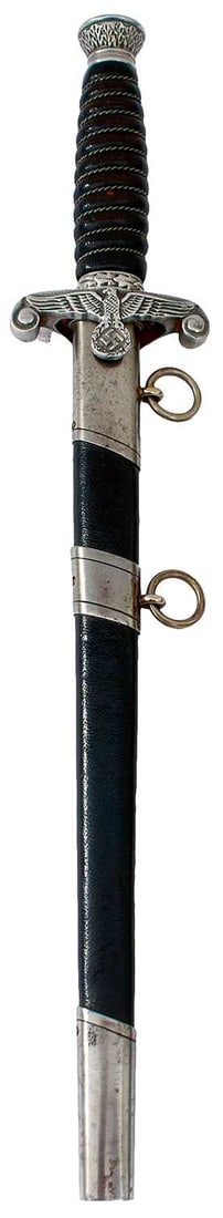 A THIRD REICH LAND CUSTOMS OFFICER'S DAGGER,: 25.5cm flattened diamond section blade by Ernst Pack & Sohne of Solingen, regulation plated hilt with wire bound leather grip, in its plated mounted leather wrapped steel scabbard.