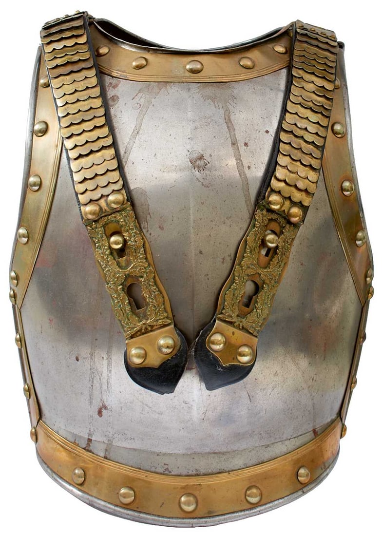 A FIRST WAR PERIOD PRUSSIAN CUIRASSIER OFFICER'S BREAST AND BACK PLATE, (1 of 12)