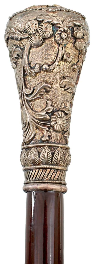 A 20TH CENTURY SNUFF WALKING STICK, (1 of 7)