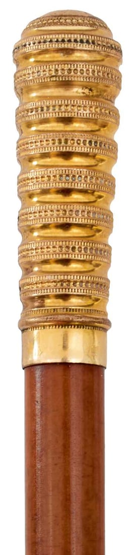 A YELLOW METAL MOUNTED LADY'S RIDING CROP, (1 of 7)