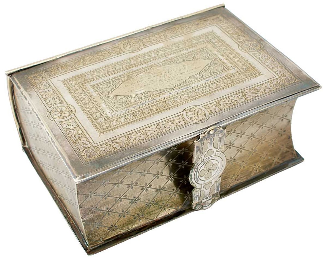 OF WEST YORKSHIRE RIFLE VOLUNTEERS INTEREST: A MID 19TH CENTURY SILVER PLATED PRESENTATION BOX, (1 of 15)