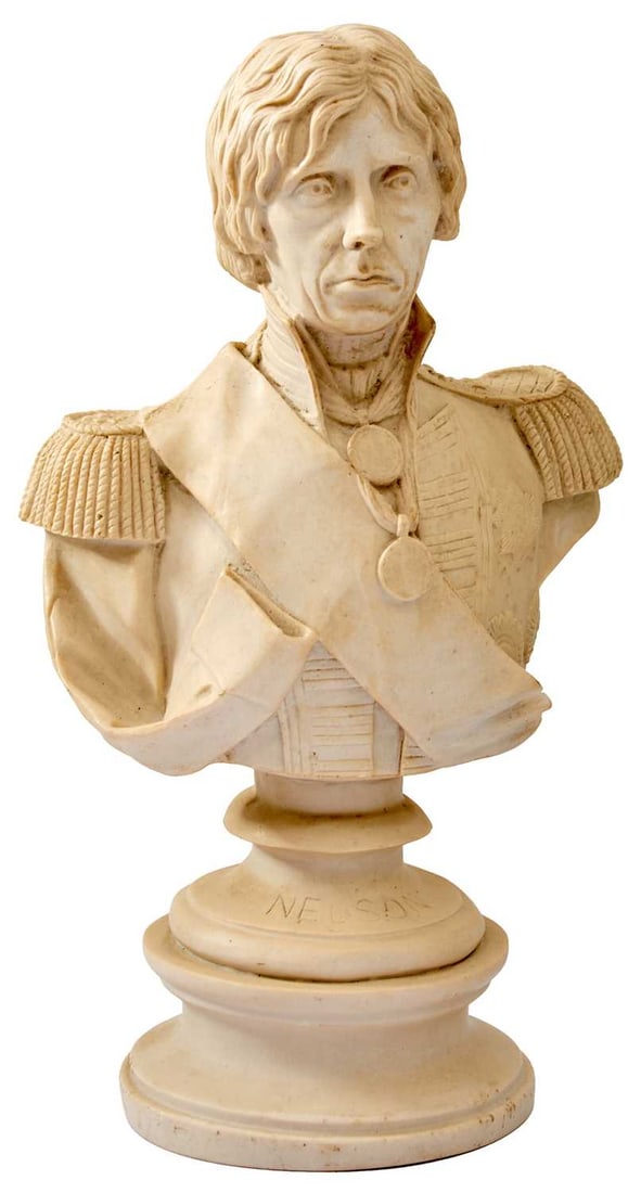 A FAUX MARBLE BUST OF ADMIRAL LORD NELSON AFTER FREDERICKS, (1 of 15)
