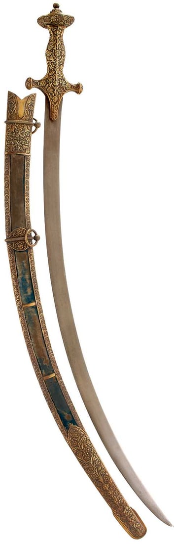 A 19TH CENTURY WOOTZ DAMASCUS BLADED INDIAN TULWAR, (1 of 19)