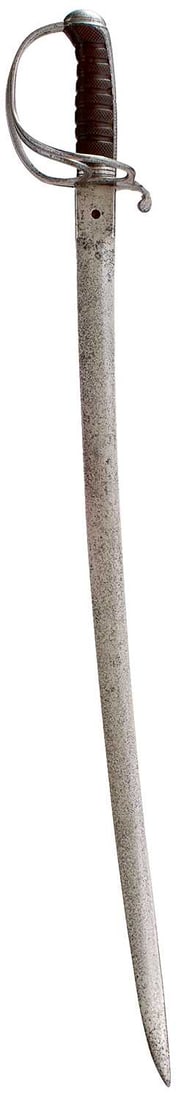 AN 1821 PATTERN LIGHT CAVALRY OFFICER'S PATENT SOLID HILT SWORD,: AN 1821 PATTERN LIGHT CAVALRY OFFICER'S PATENT SOLID HILT SWORD, 75cm curved bi-convex blade, regulation three-bar steel patent-solid hilt with chequered composition grip.