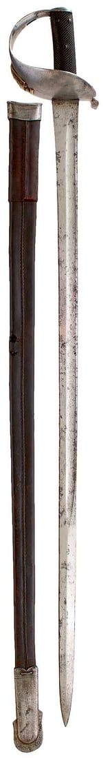 A SCARCE 3RD BENGAL CAVALRY (SKINNER'S HORSE) TROOPER'S SPECIAL PATTERN SWORD,: A SCARCE 3RD BENGAL CAVALRY (SKINNER'S HORSE) TROOPER'S SPECIAL PATTERN SWORD, 90.75cm fullered blade stamped with a maker's panel on either side, serial no. 264 stamped on the back edge, regulation s