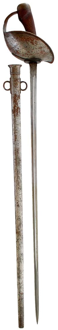 A 1908 PATTERN CAVALRY TROOPER'S SWORD,: A 1908 PATTERN CAVALRY TROOPER'S SWORD, 88.5cm fullered blade by Wilkinson and dated May 1915, regulation steel bowl guard with WD stamp to the underside, chequered composition grip incised with a set