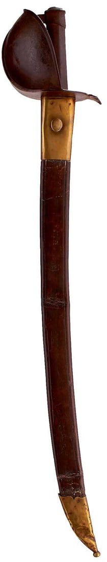 A PRUSSIAN NAVAL CUTLASS,: A PRUSSIAN NAVAL CUTLASS, 67.5cm curved fullered blade etched with a double headed eagle and an anchor, maker's stamp for S & K and dated 1849, regulation half bowl hilt with iron grip, in its bra