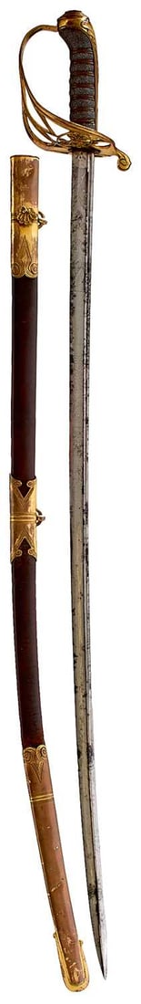A VICTORIAN 1822 PATTERN INFANTRY OFFICER'S SWORD,: A VICTORIAN 1822 PATTERN INFANTRY OFFICER'S SWORD, 71cm curved pipe backed blade etched with scrolling foliage, crowned VR cyphers within panels and a maker's panel for WIDDOWSON & VEALE, regulati