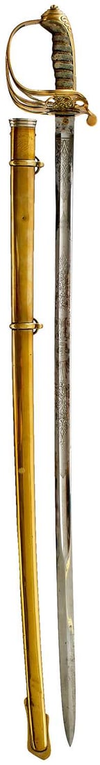 OF NEW ZEALAND INTEREST A SCARCE 1822 PATTERN CHRISTCHURCH RIFLE VOLUNTEERS OFFICER'S SWORD,: OF NEW ZEALAND INTEREST A SCARCE 1822 PATTERN CHRISTCHURCH RIFLE VOLUNTEERS OFFICER'S SWORD, 83.5cm fullered clean blade etched with scrolling foliage, crowned VR cyphers and maker's panel for Hellens