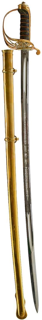 A CLEAN 1822 PATTERN INFANTRY OFFICER'S SWORD,: A CLEAN 1822 PATTERN INFANTRY OFFICER'S SWORD, 82cm curved fullered blade etched with scrolling foliage, crowned VR cyphers and maker's panel for Wilkinson (no number) with bright polish and matt grey